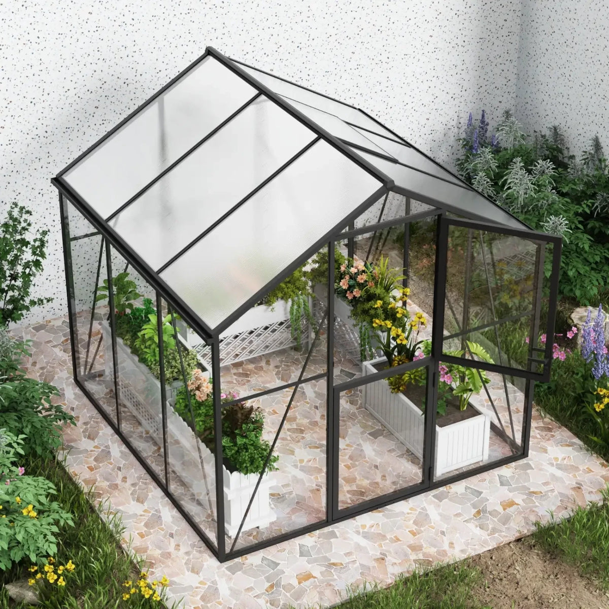 Serre Premium noire 232 cm – structure en aluminium avec verre et polycarbonate